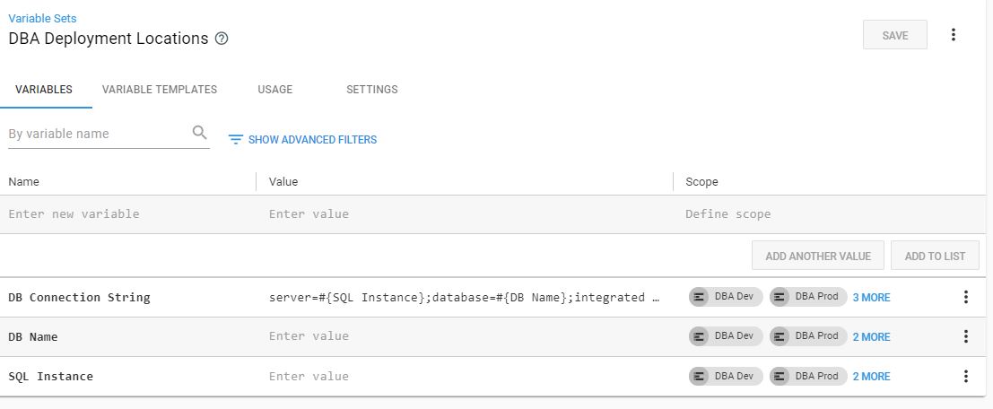 Screenshot of the Octopus Deploy Variable Sets menu