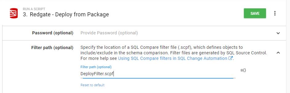 A screen shot of the octopus deploy step configuration that asks for a specific filter file.